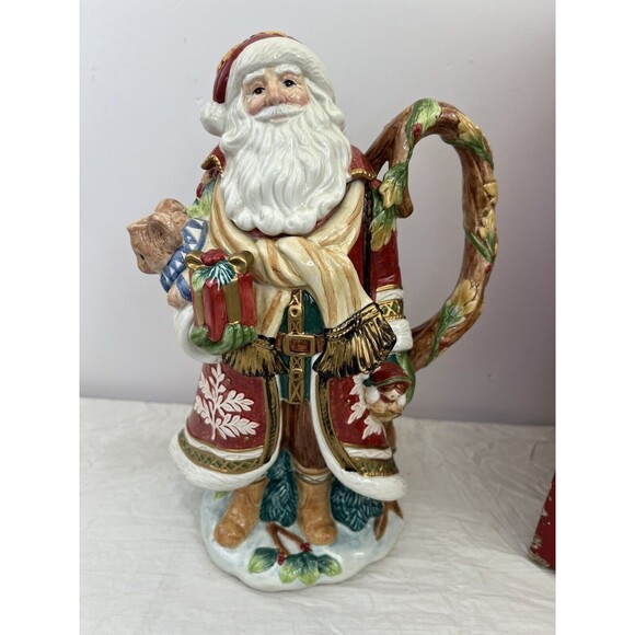 Fitz And Floyd Solstice Santa Handcrafted Christmas Teapot 12” 2005 New Open Box - Picture 2 of 16
